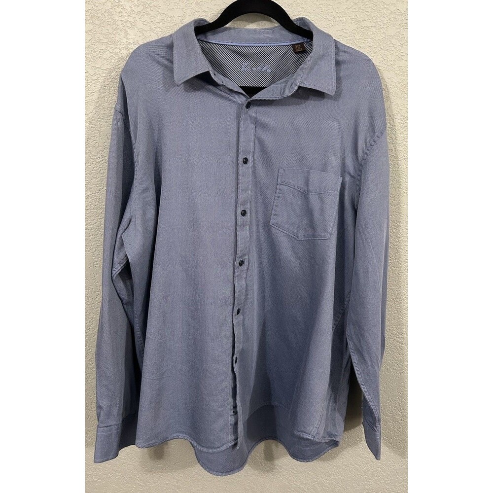 Tasso Elba Men's Dress Shirt Long Sleeve XXL 18 34/35 Blue Stripe Regular Fit